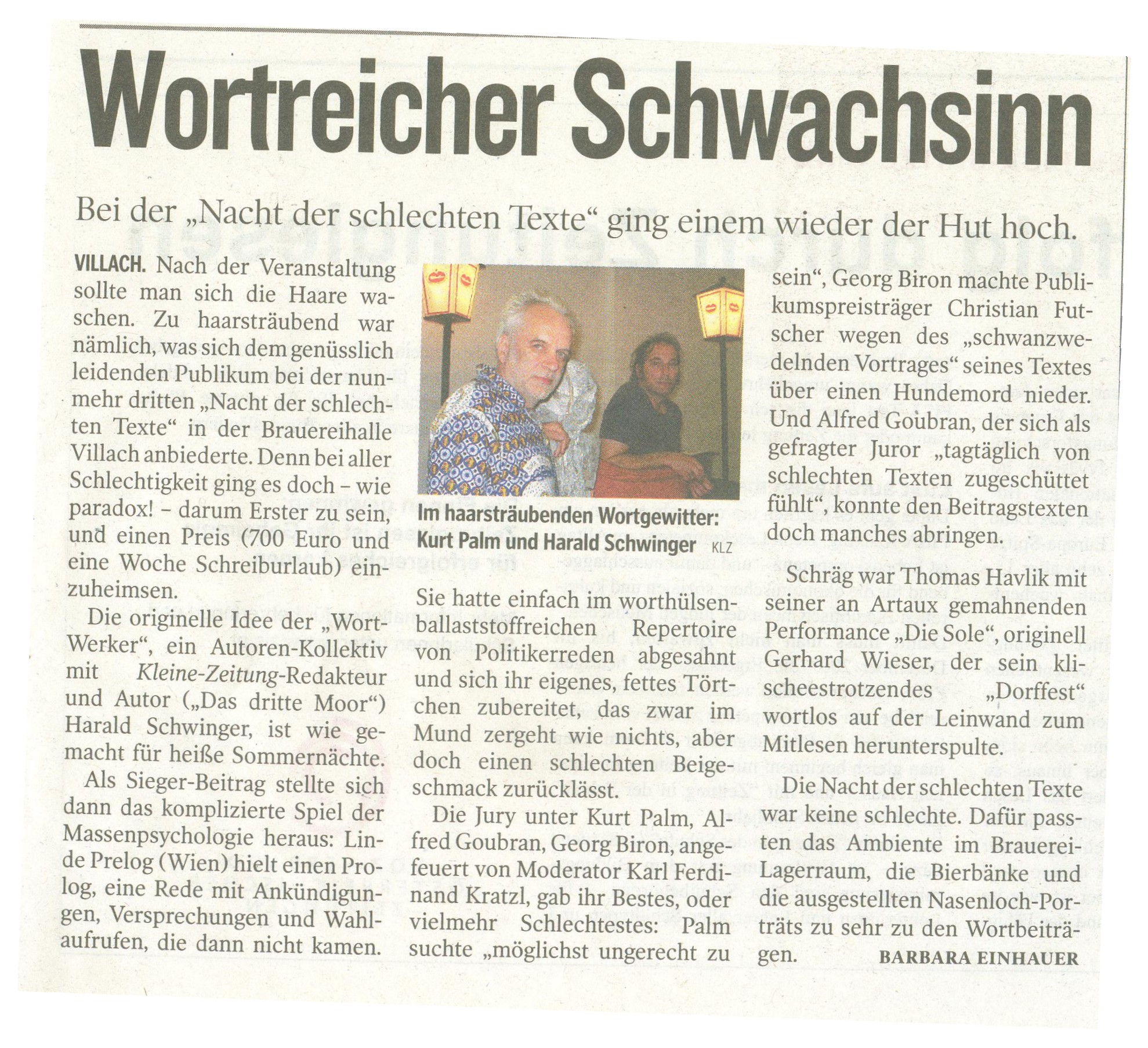 Presseausschnitt 2006 Nacht der schlechten Texte